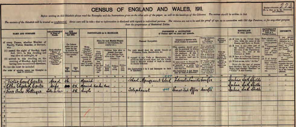 1911 Census extract