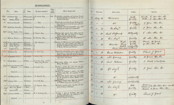 Newgate Prison Calendar 11th July 1850