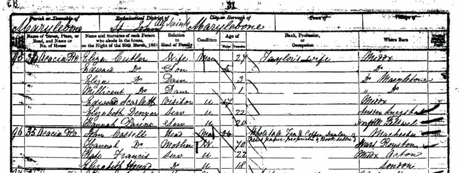 James Cassell in the 1851 Census