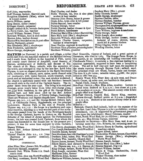 1885 Kelly’s Directory of Bedfordshire