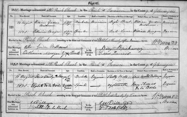 Marriage record for Lewis L. Dillwyn
