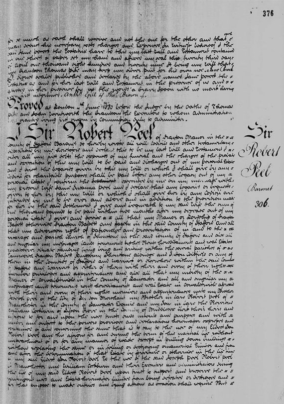 Sir robert Peel's Prerogative Court of Canterbury Will